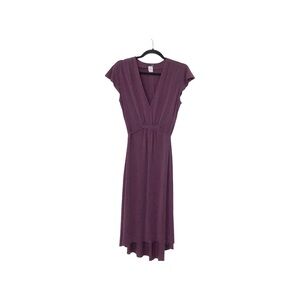 J Crew.  Burgundy Cap Sleeves Pleated At Center Front Pull-On Midi Dress 10P